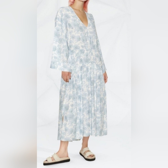 Vince Dhalia Long Sleeve V Neck Dress Sky Blue Color Size M...